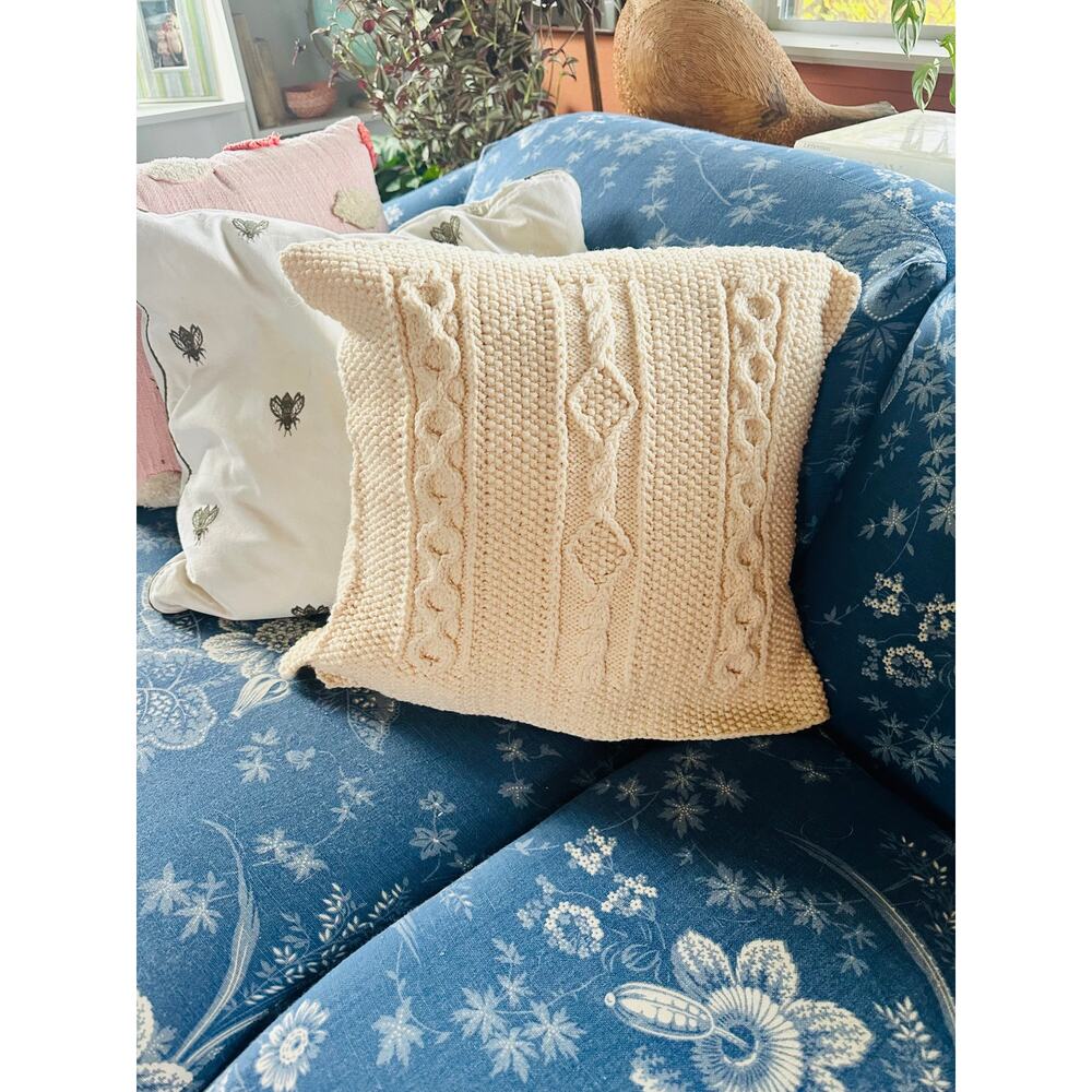 Hand Knit Cable Knit Pillow Cream Pillow Insert Included